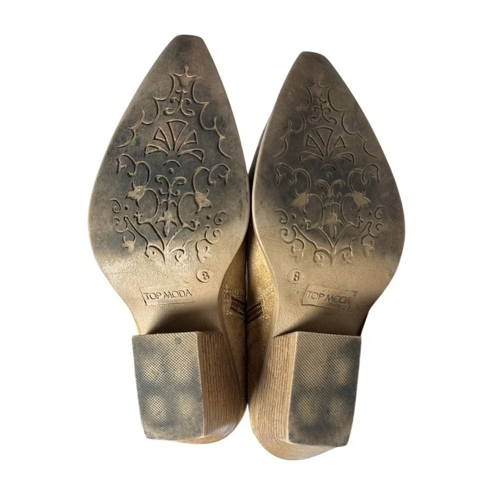 Top Moda Womens Sz 8 Cowboy Western Boots Pointy Toe Knee High Zipper Tan ELK-1 - Picture 7 of 8